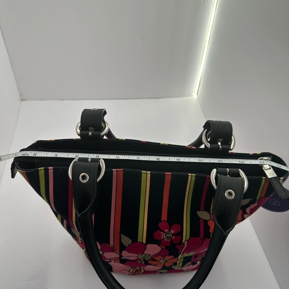 Talbots Black Floral Stripe Tote with Pink & Orange Blooms - Picture 3 of 9
